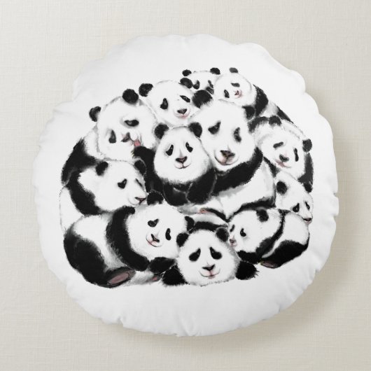 Drôle Pandas Coussin rond (Devant)