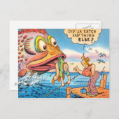 Drôle Pêcheur Carte Postale Poisson Carton (Devant / Derrière)