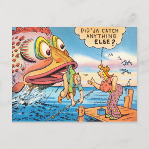 Drôle Pêcheur Carte Postale Poisson Carton