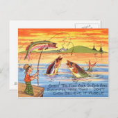 Drôle Pêcheur Carte Postale Poisson Carton (Devant / Derrière)