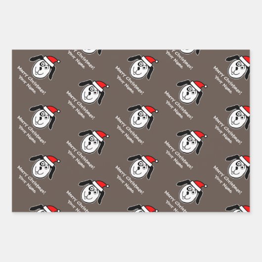 Drôle Père Noël chien feuilles de papier d'emballa (Devant 3)