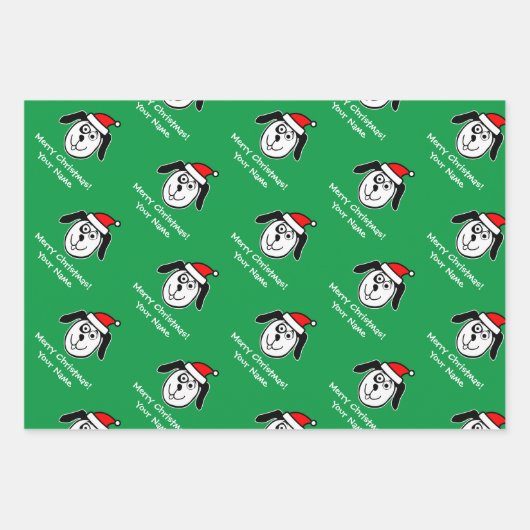 Drôle Père Noël chien feuilles de papier d'emballa (Devant 2)