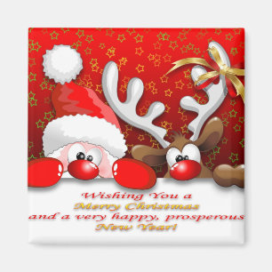 Drôle Père Noël et Reindeer Cartoon Magnet