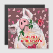 Drôle Pig Carte de Noël Gentleman avec Rose (Devant / Derrière)