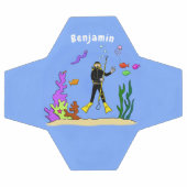 Drôle plongeur et poisson mer créatures dessin ani (Plat)