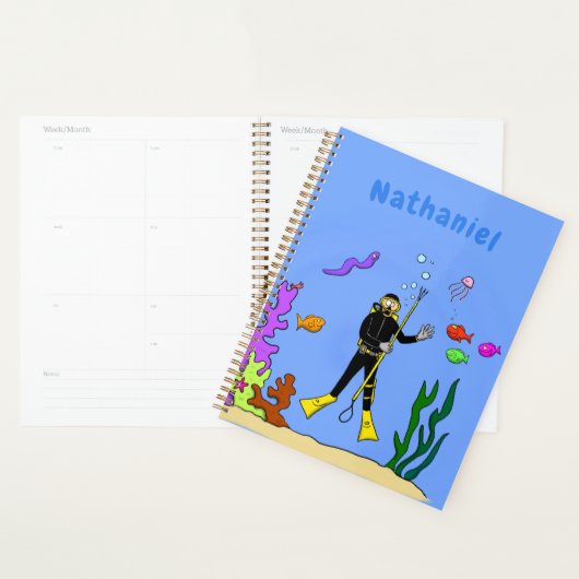 Drôle plongeur et poisson mer créatures dessin ani (Devant avec enveloppe)