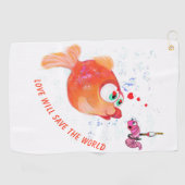 Drôle Poisson et ver serviette de golf - Texte per (Horizontal)