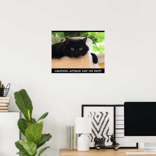 Drôle Poster de chat noir, Attaque Chat en service (Bureau à domicile)
