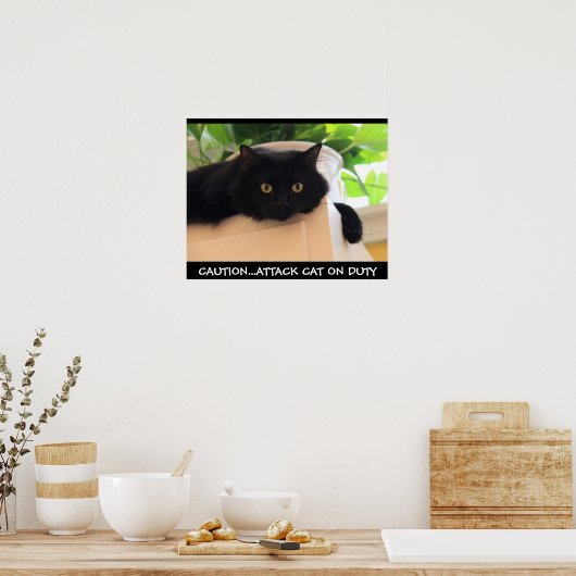 Drôle Poster de chat noir, Attaque Chat en service (Cuisine)