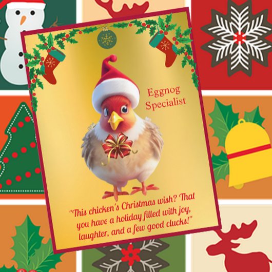 Drôle poulet dans Santa Hat Carte postale de Noël