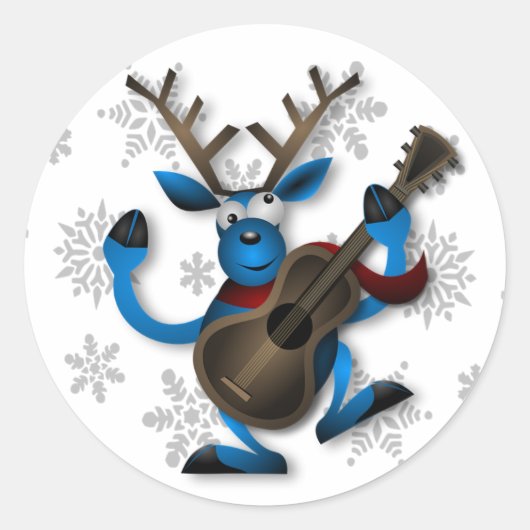 Drôle Reindeer Jouer Guitare Sticker de Noël (Devant)