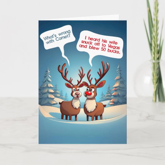 Drôle renne à Vegas Carte de Noël pliée (Devant)