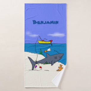 Drôle requin couché et dessin animé de pêche