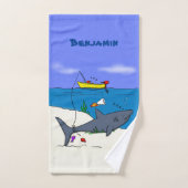 Drôle requin couché et dessin animé de pêche (Serviette à main)