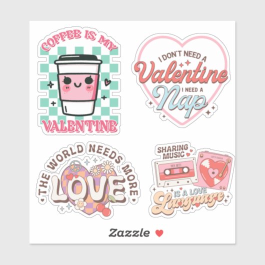 Drôle rétro citations valentine's day sticker pack (Feuille)
