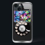 Drôle Retro Téléphone avec cadre photo<br><div class="desc">Téléphone rétro mignon et humoristique avec cadre photo. Retro prend le téléphone moderne. monogramme personnalisé et optionnel. Vous pouvez remplacer les carreaux de mosaïque par votre photo ou l'avoir telle quelle.</div>