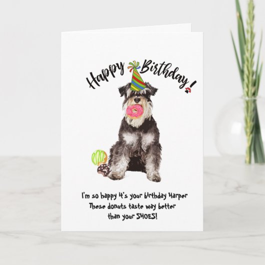 Drôle Schnauzer Dog Carte d'Anniversaire Donuts (Devant)