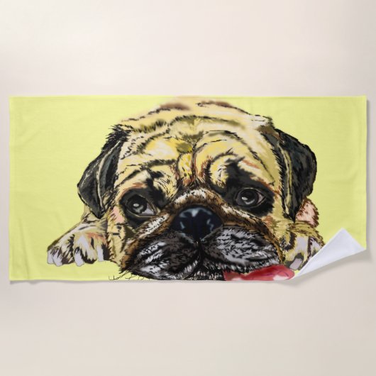 Drôle serviette de plage avec chien de Carlin - Co (Devant)