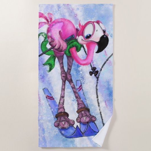 Drôle serviette de plage avec skieur de Flamant ro (Devant)