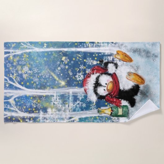Drôle serviette de plage de pingouin de Noël (Devant)