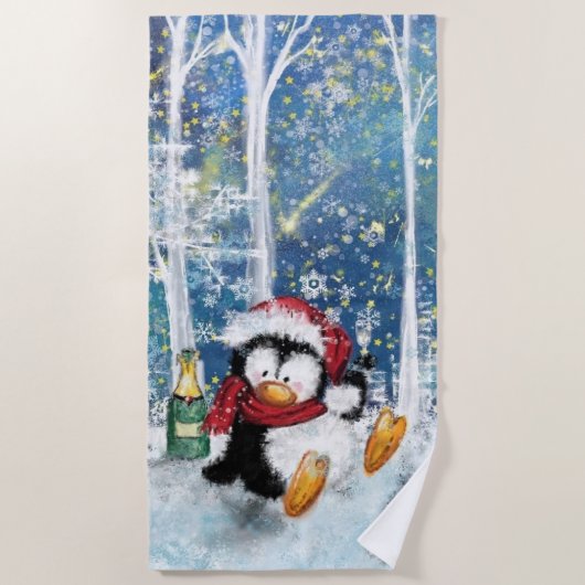 Drôle serviette de plage de pingouin de Noël (Devant)