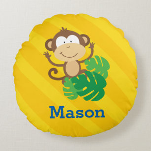 Drôle singe dans la jungle Coussin rond