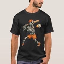 Drôle Skeleton batte Baseball Halloween T-shirt