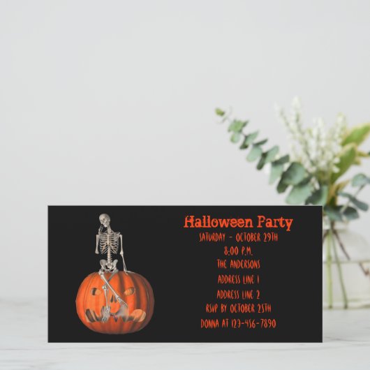 Drôle Skeleton Jack-o'-lantern Invitation Hallowee (Debout devant)