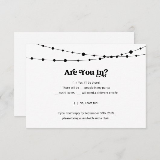 Drôle Sushi Invitation Carte de réponse Insertion  (Devant / Derrière)