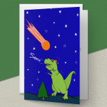 Drôle T-Rex Dinosaur Astéroïde Carte de vacances p<br><div class="desc">Carte de Noël amusante avec un grand doofy trex prenant un astéroïde apocalyptique comme santa claus</div>