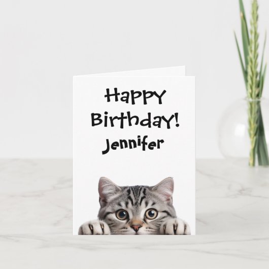 Drôle Tabby Chat Anniversaire Carte de voeux pliée (Devant)