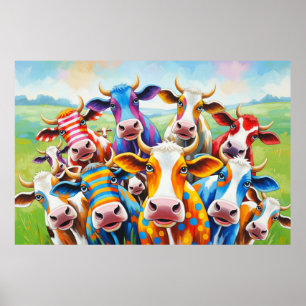 Drôle tableau multicolore de vache