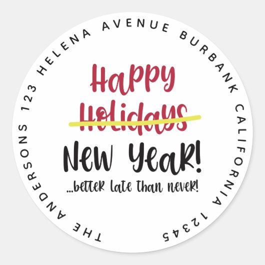 Drôle tard heureux Étiquette de adresse du Nouvel (Devant)