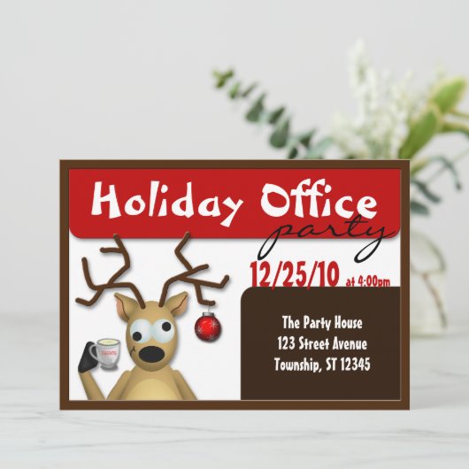 Drôle Tipsy Reindeer Office Party Invitations (Debout devant)