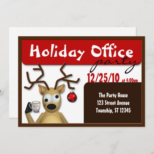 Drôle Tipsy Reindeer Office Party Invitations (Devant / Derrière)