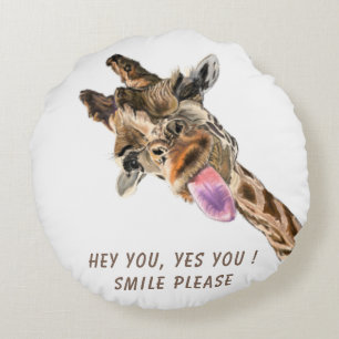 Drôle Tongue Giraffe Sortie Coussin rond - Sourire