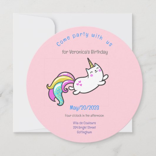 drôle unicorn cat invitation fête d'anniversaire (Devant)