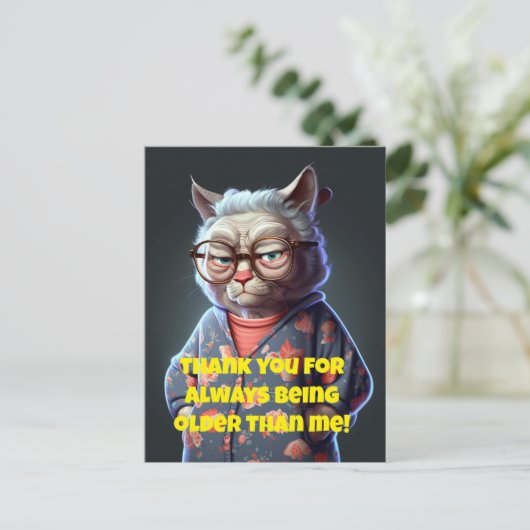 Drôle Vieux Chat-Dame Carte de voeux Anniversaire (Debout devant)