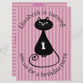 Drôle whimsical chat noir invitation d'anniversair (Devant / Derrière)