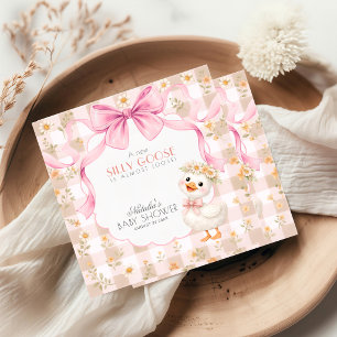 Drollige Dwaze Gans Roze Gingham Baby Shower Servet