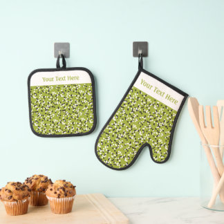 Drollige groene polka-stippen-doodles-patroon ovenwant & pannenlap set