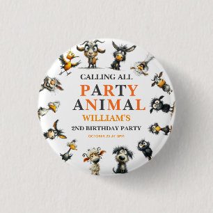 Drollle Dieren 2de Verjaardagsfeestje Ronde Button 3,2 Cm