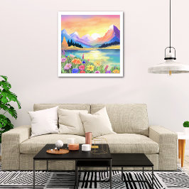 Dromen bij de bergen Lake Sanctuary Foto Afdruk