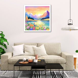 Dromen bij de bergen Lake Sanctuary Foto Afdruk