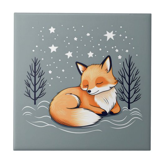 Dromen Fox Night Sky Tegeltje (Voorkant)