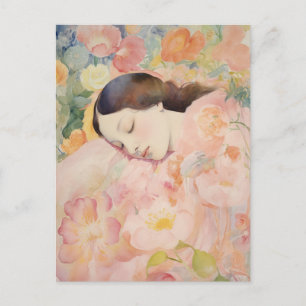 Dromen in bloei – Watercolor slapende vrouw Briefkaart
