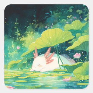Dromen tussen lelies: Axolotl's stille toevluchtso Vierkante Sticker
