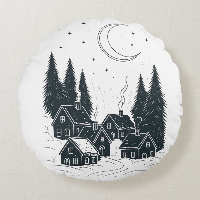 Dromen van de Kerstnacht - Dubbelzijdige Winter Rond Kussen (Voorkant)