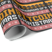 Dromen van een BITCOIN KERSTMIS Faux Knit Pattern Cadeaupapier (Rol Hoek)