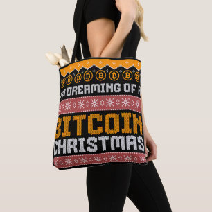 Dromen van een BITCOIN KERSTMIS Faux Knit Pattern Draagtas
